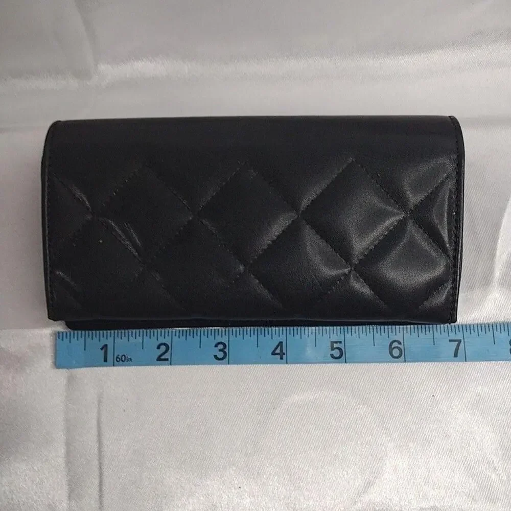 Chanel Eyeglass Sunglass Pouch Black Leather Quilted Logo Slim Case Storage